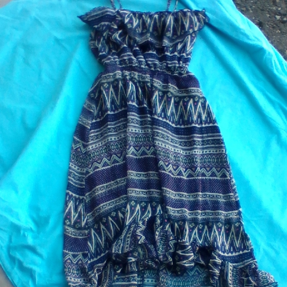 Rue21 Navy Blue Patterned High Low Dress